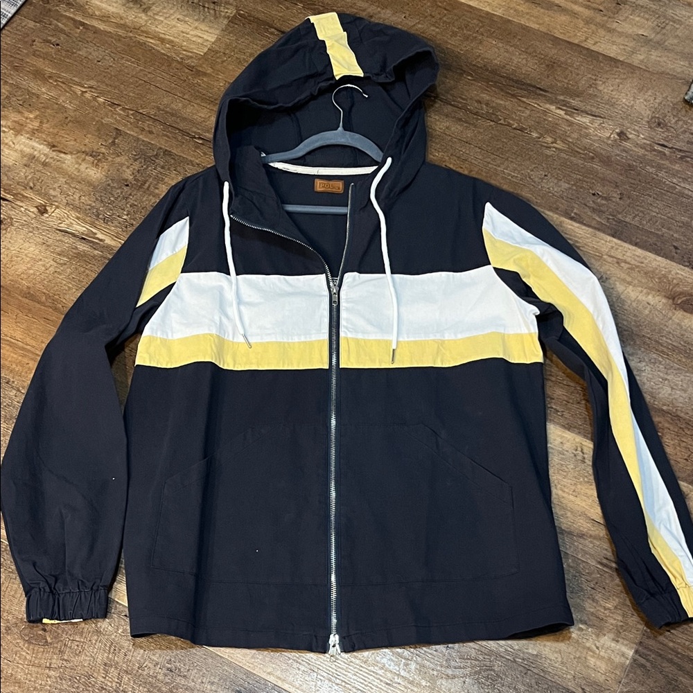 POL Navy, White, and Yellow Windbreaker Jacket zip up. NEW sz M